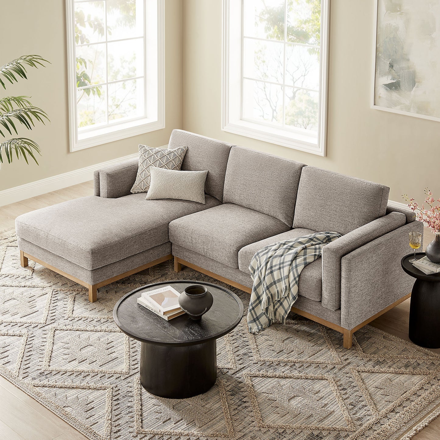 Roscoe Left-Facing Fabric Sectional Sofa with Chaise by Modway, Contemporary Upholstered