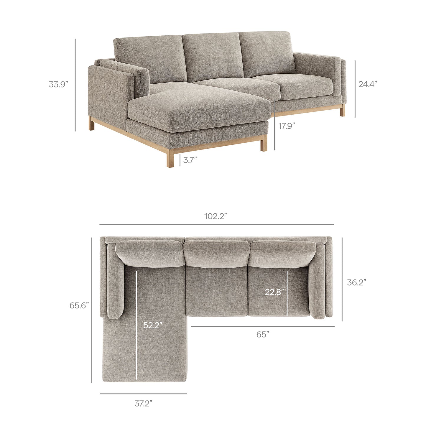 Roscoe Left-Facing Fabric Sectional Sofa with Chaise by Modway, Contemporary Upholstered