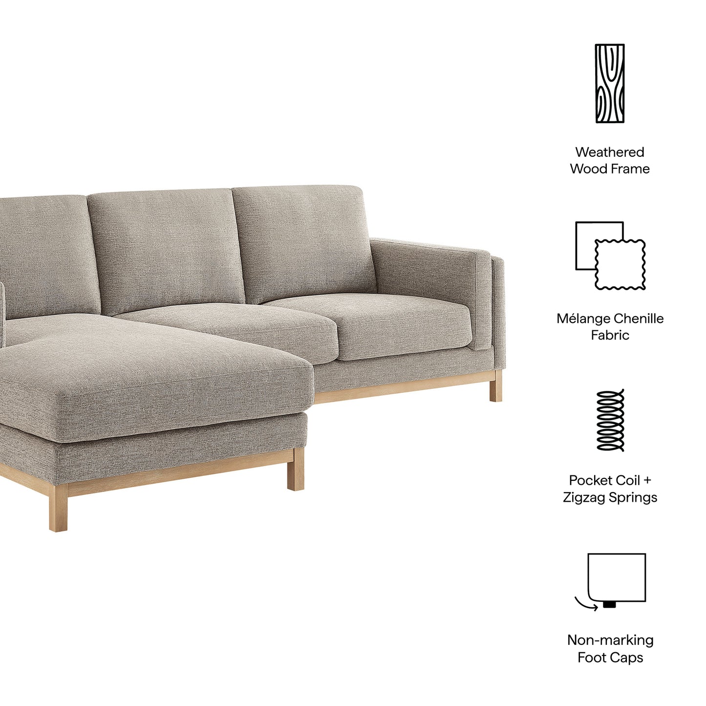 Roscoe Left-Facing Fabric Sectional Sofa with Chaise by Modway, Contemporary Upholstered