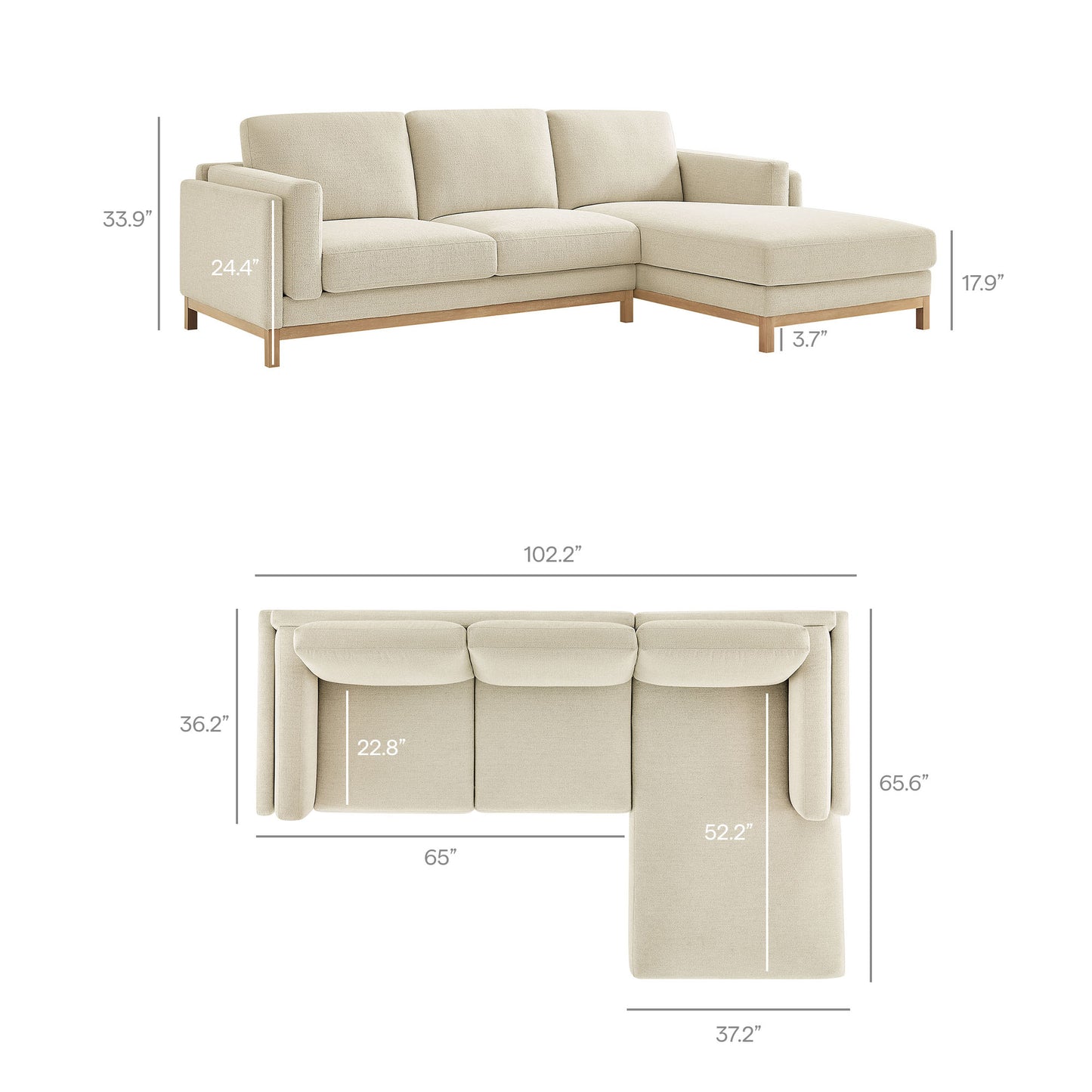 Roscoe Right-Facing Fabric Sectional Sofa with Chaise by Modway EEI-7375