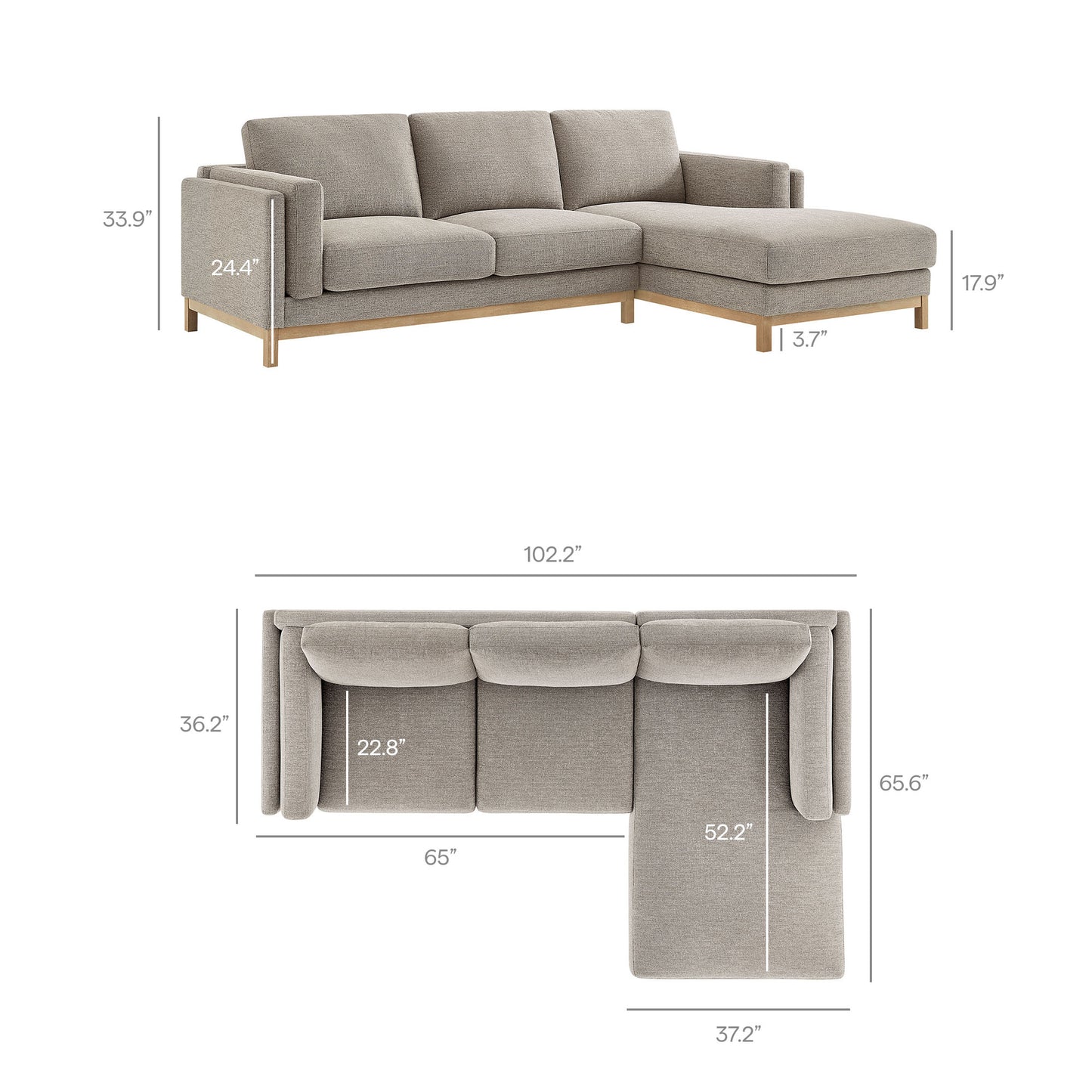 Roscoe Right-Facing Fabric Sectional Sofa with Chaise by Modway EEI-7375