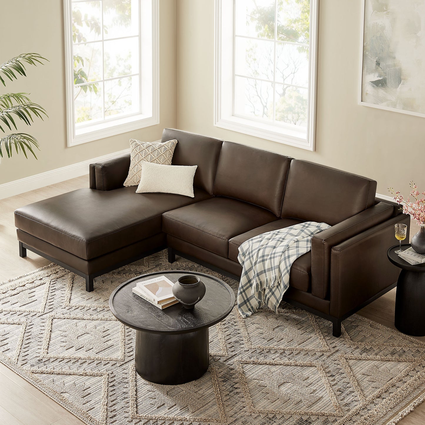 Roscoe Left-Facing Vegan Leather Sectional Sofa with Chaise by Modway EEI-7376