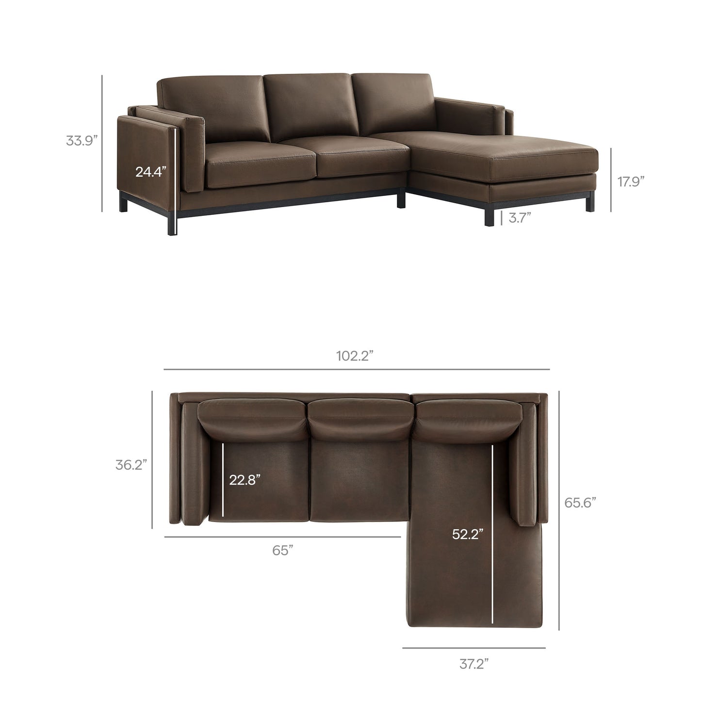 Roscoe Contemporary Vegan Leather Sectional Sofa with Chaise by Modway EEI-7377