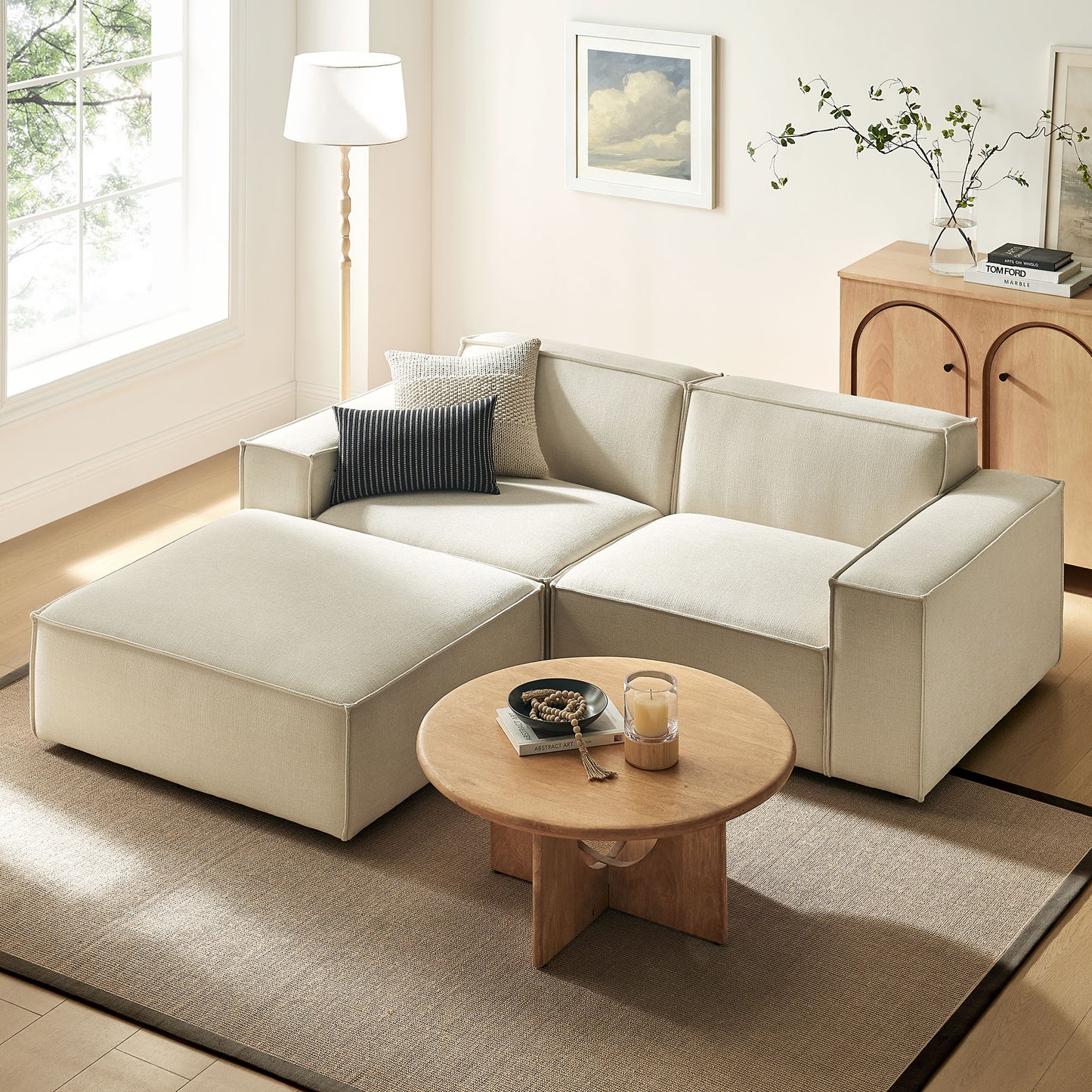 Restore 3-Piece Performance Fabric Upholstered Modular Loveseat with Ottoman by Modway