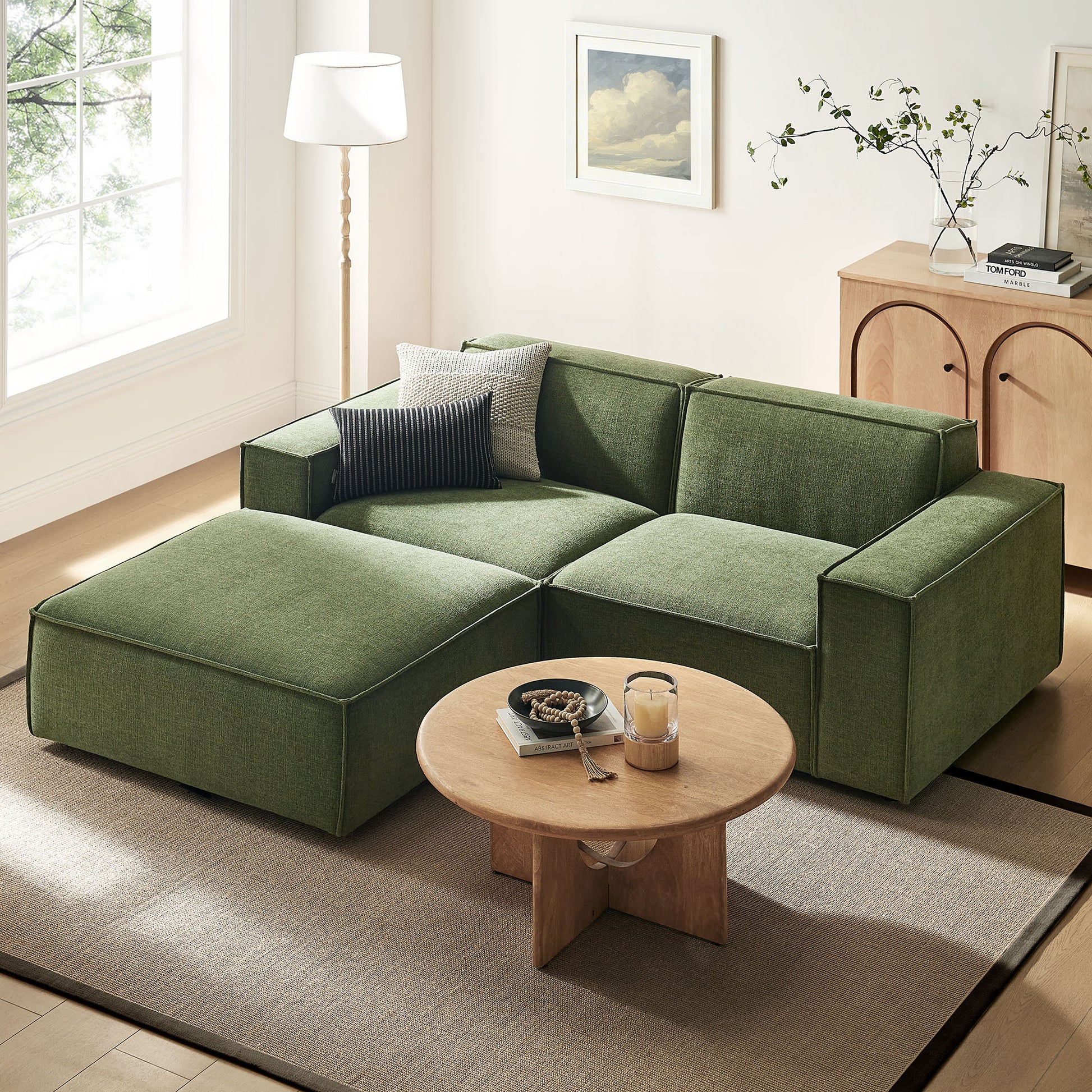 Restore 3-Piece Performance Fabric Upholstered Modular Loveseat with Ottoman by Modway