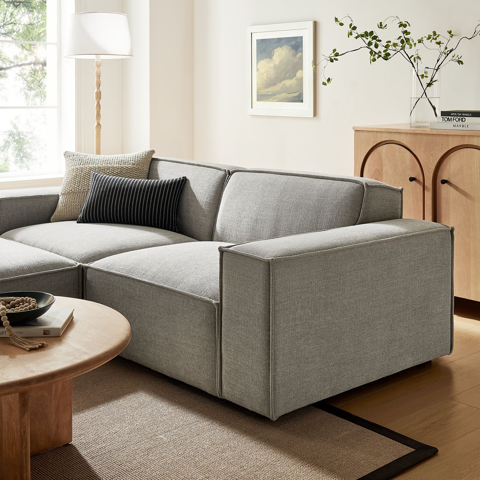 Restore 3-Piece Performance Fabric Upholstered Modular Loveseat with Ottoman by Modway