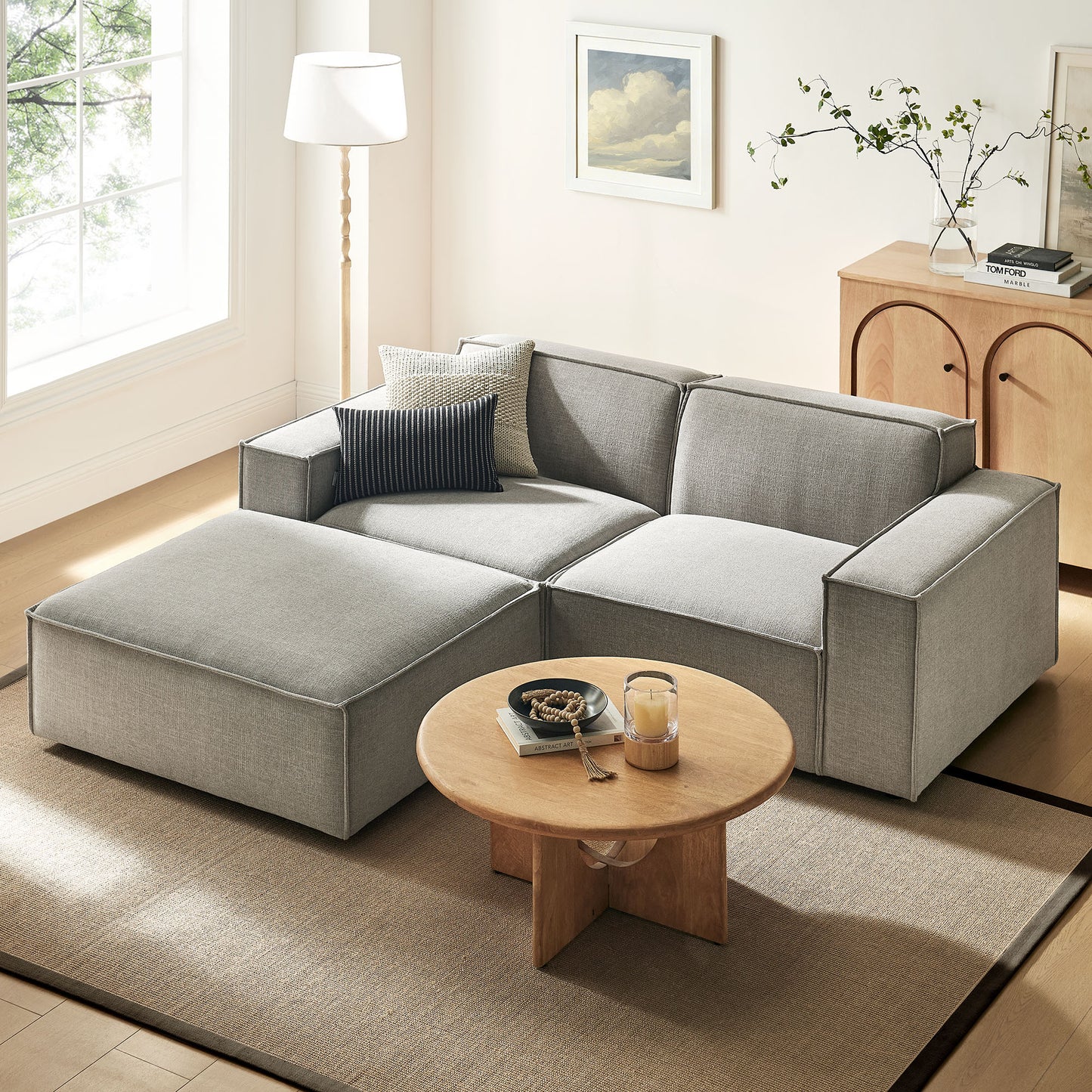 Restore 3-Piece Performance Fabric Upholstered Modular Loveseat with Ottoman by Modway
