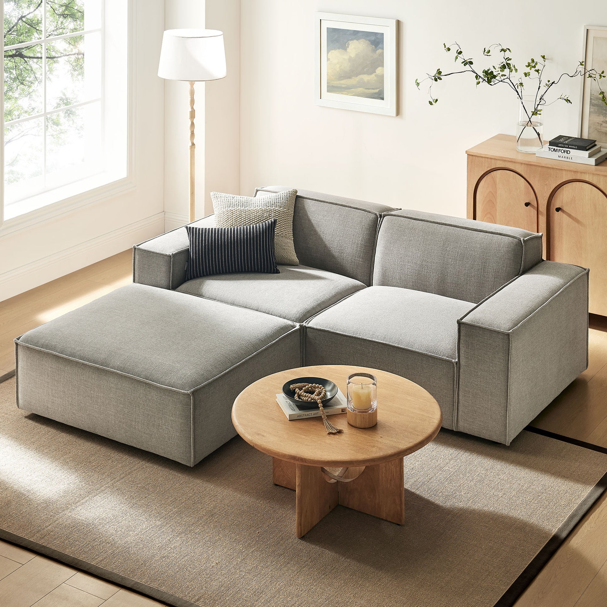 Restore 3-Piece Performance Fabric Upholstered Modular Loveseat with Ottoman by Modway