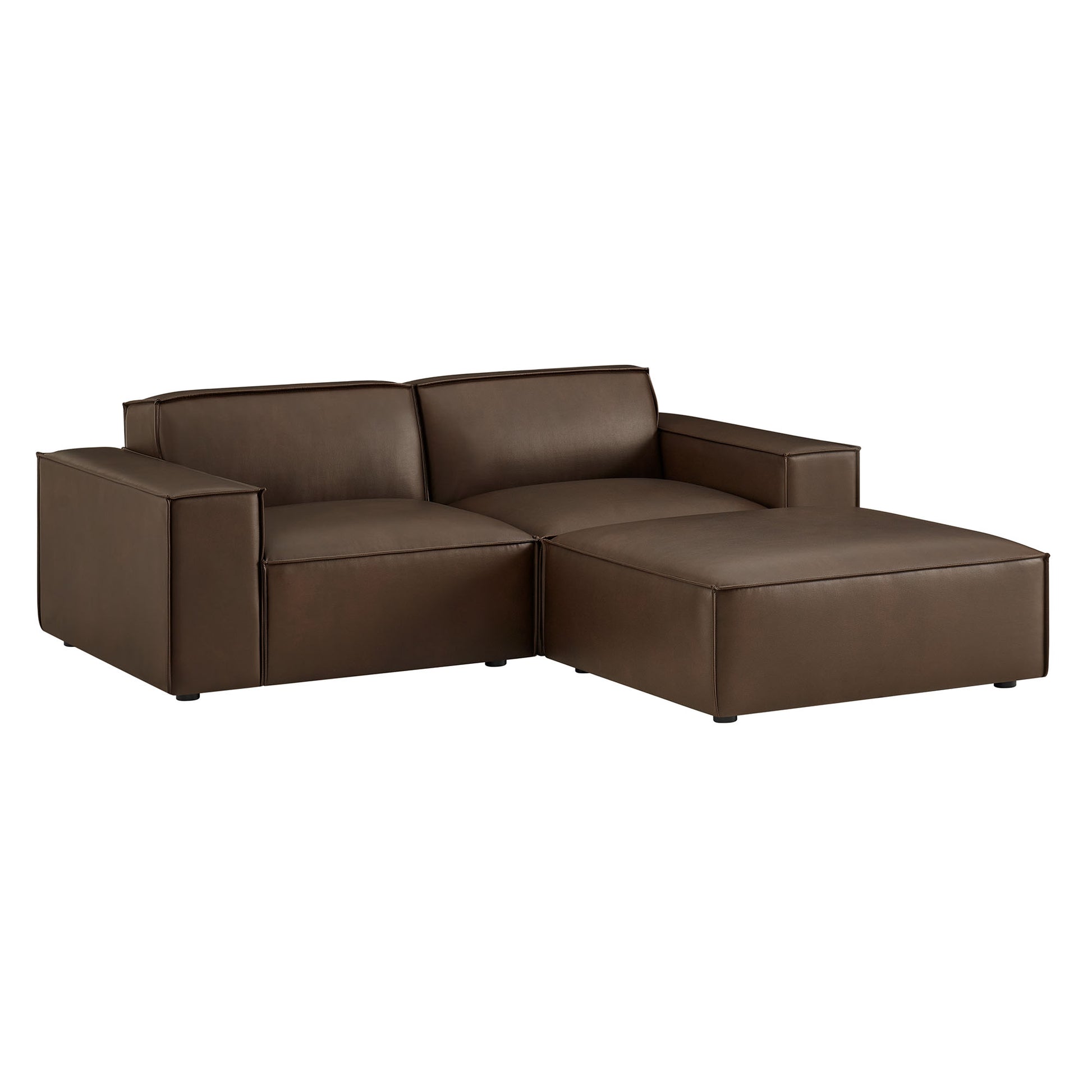 Restore 3-Piece Vegan Leather Modular Loveseat with Ottoman by Modway