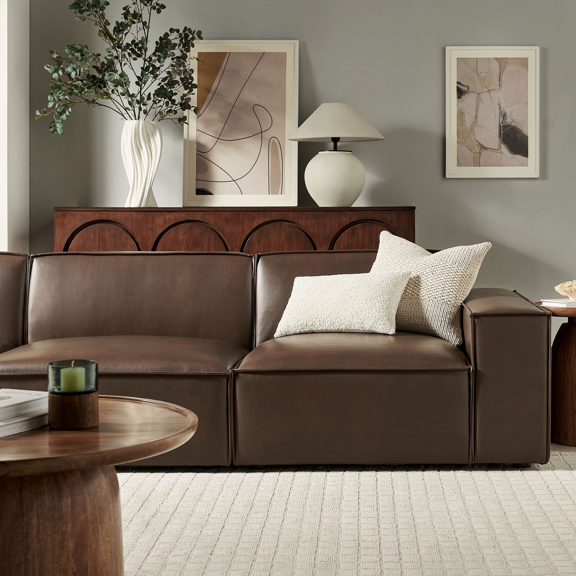 Restore 3-Piece Vegan Leather Modular Sofa Set by Modway