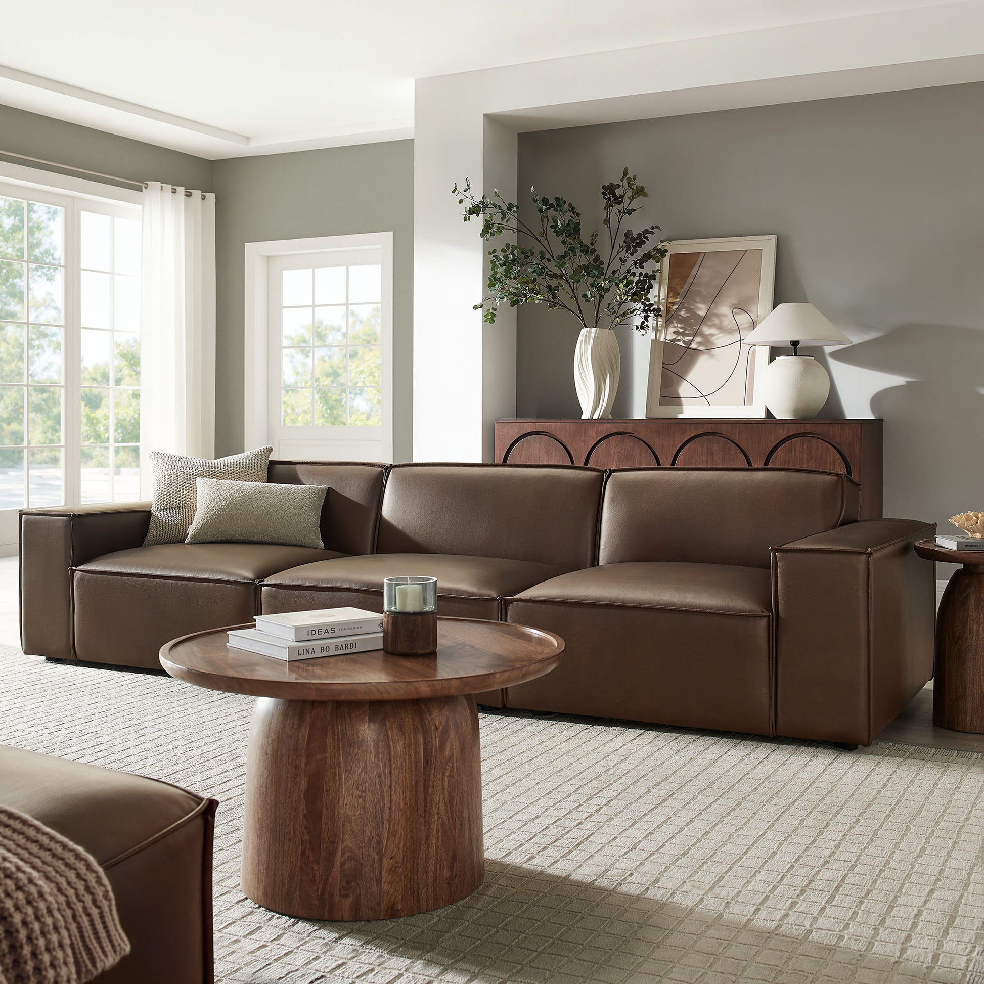 Restore 3-Piece Vegan Leather Modular Sofa Set by Modway