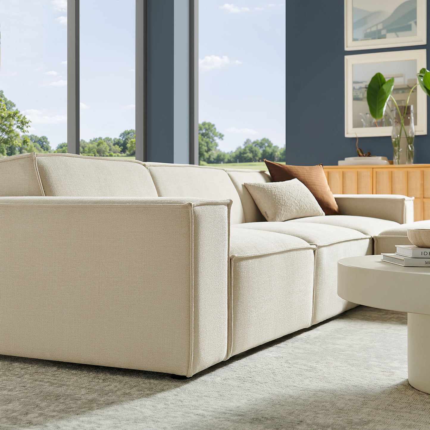 Restore 4-Piece Performance Fabric Upholstered Modular Sofa Set with Ottoman by Modway