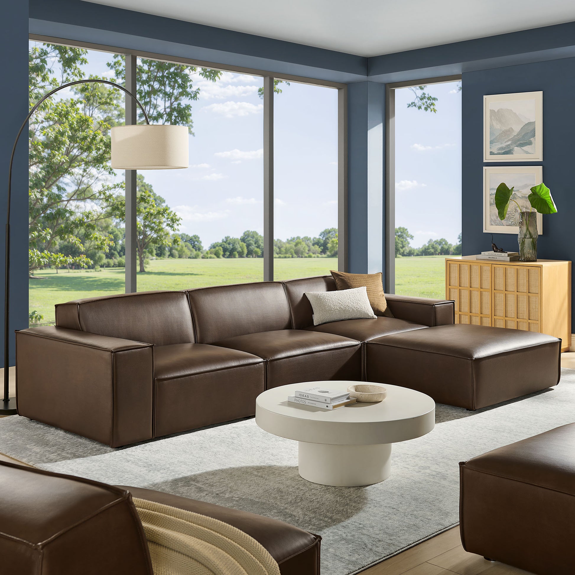Restore 4-Piece Vegan Leather Modular Sofa Set with Ottoman by Modway