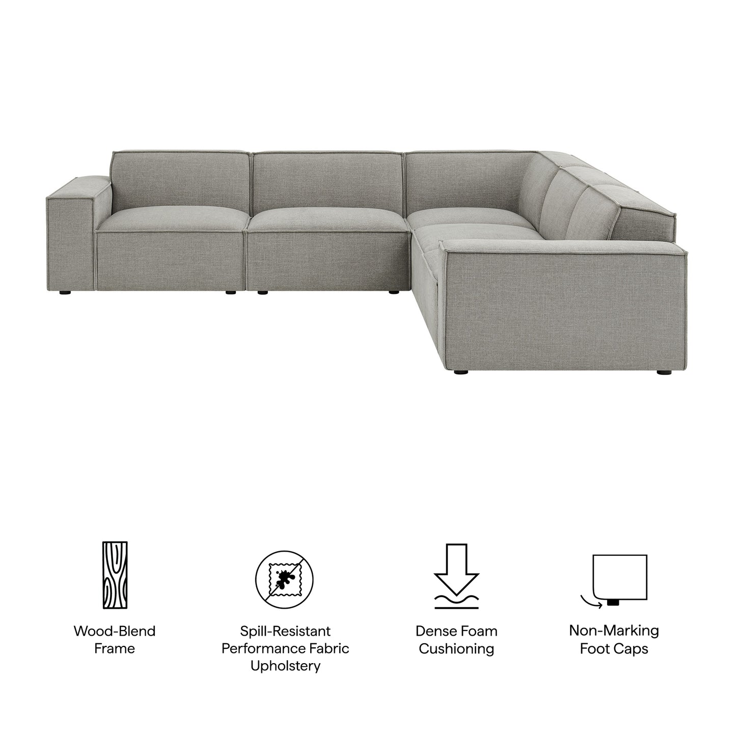 Restore 5-Piece Performance Fabric Upholstered Modular L-Shaped Sofa by Modway