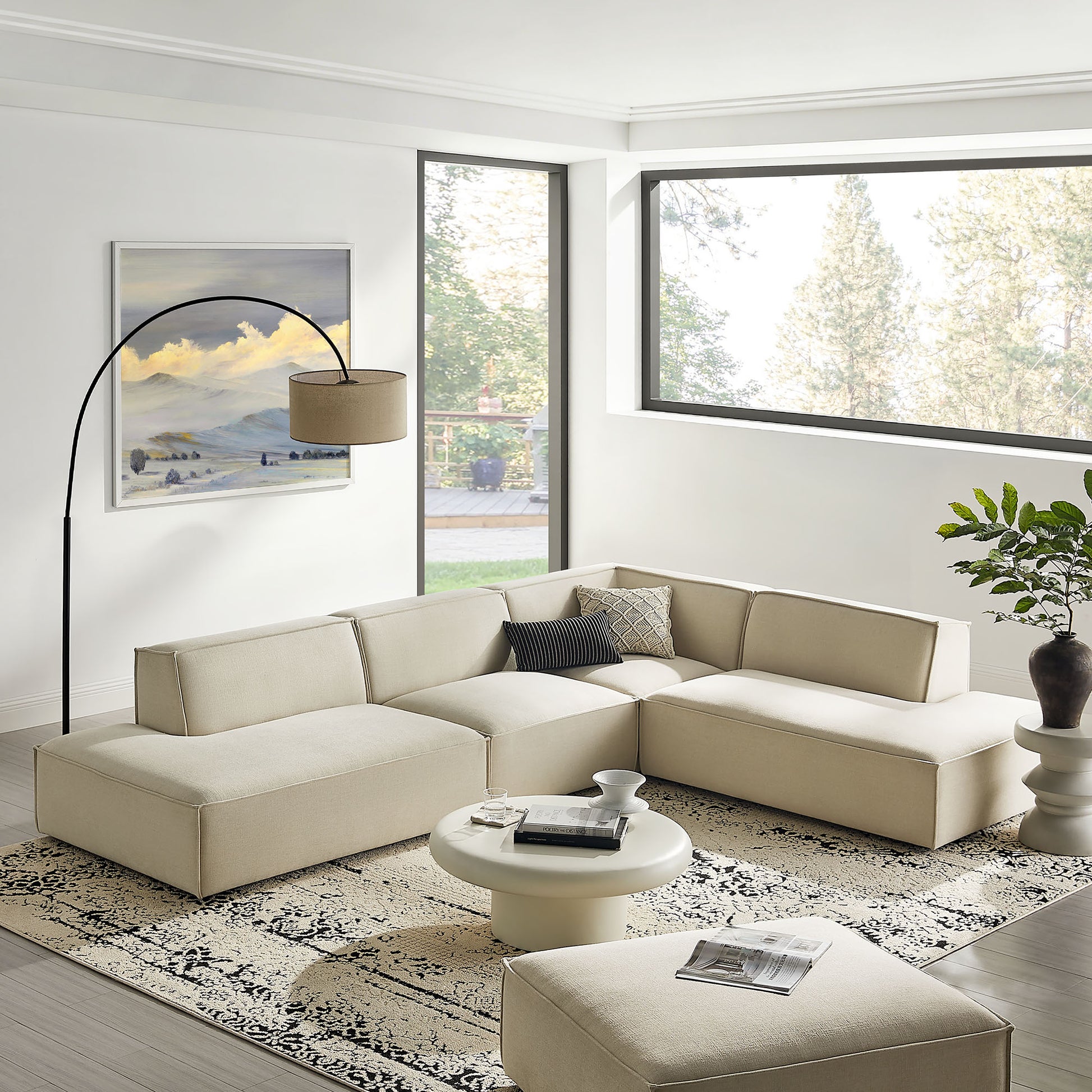 Restore 4-Piece Performance Fabric Upholstered Modular L-Shaped Armless Sectional Sofa by Modway