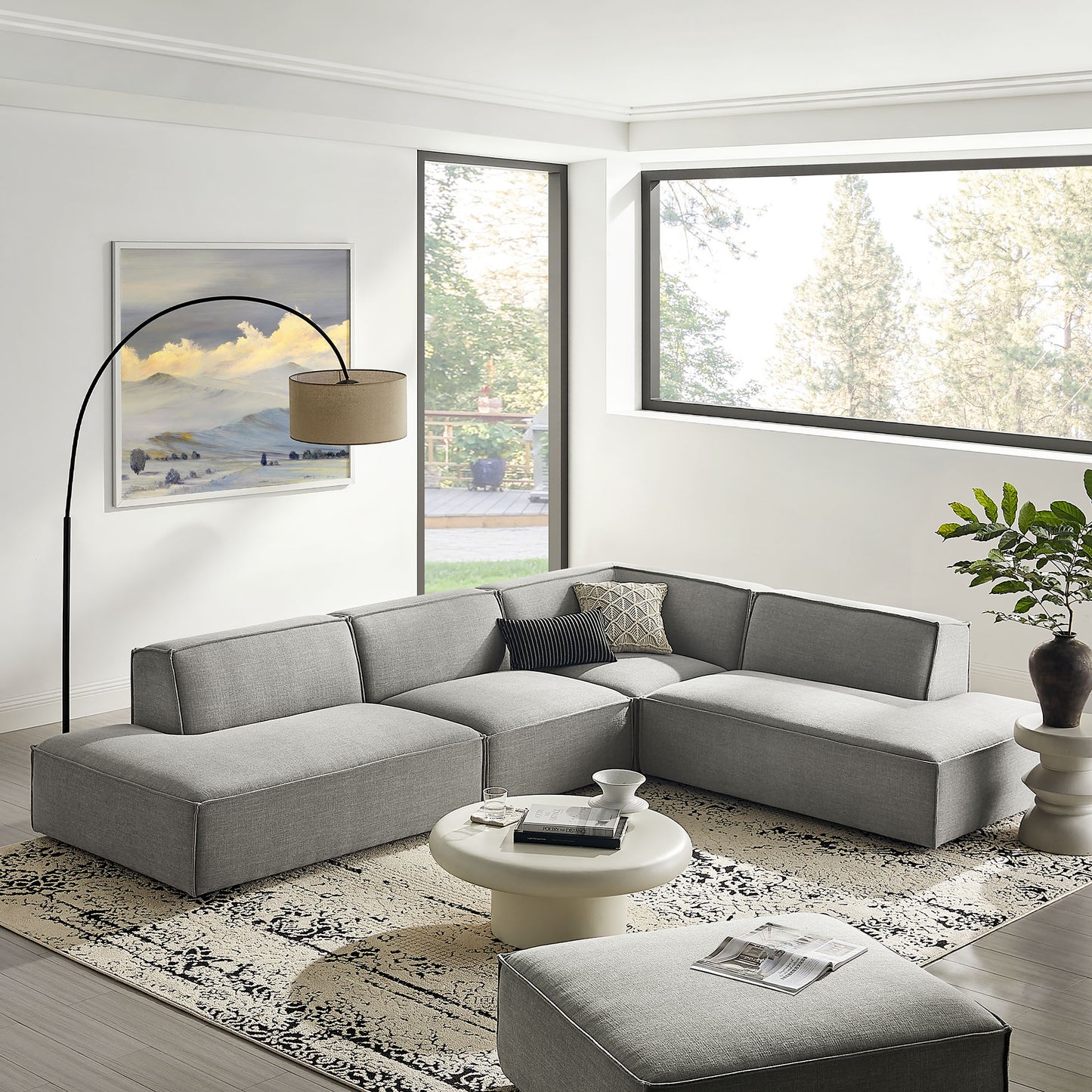 Restore 4-Piece Performance Fabric Upholstered Modular L-Shaped Armless Sectional Sofa by Modway