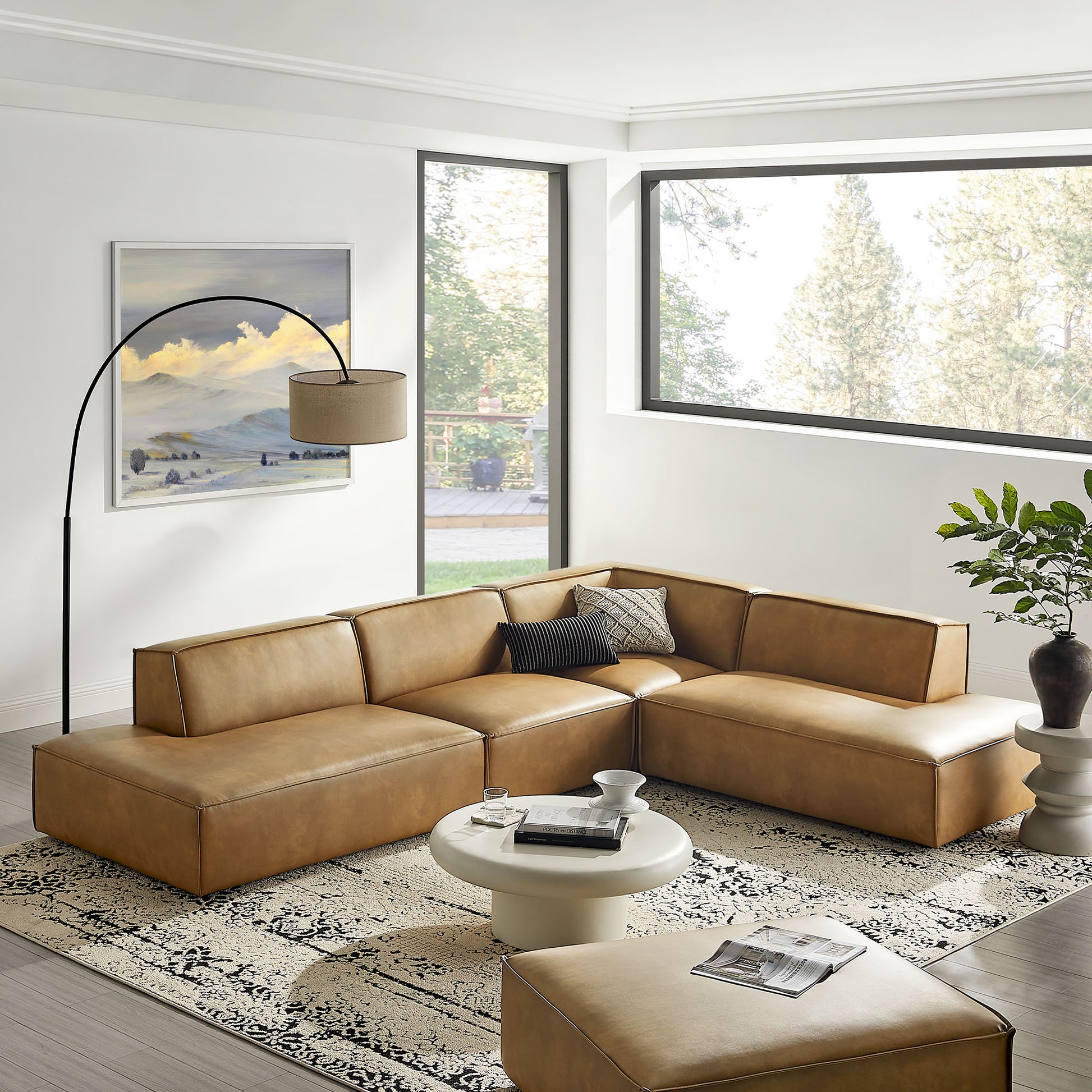 Restore 4-Piece Vegan Leather Modular L-Shaped Armless Sectional Sofa by Modway