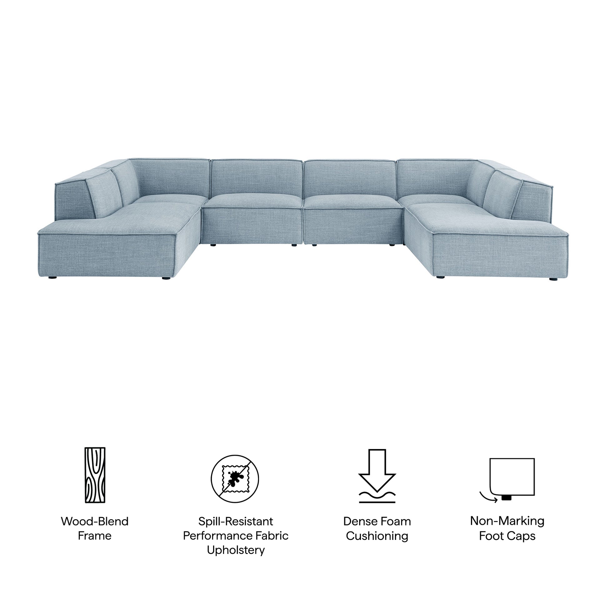 Restore 6-Piece Performance Fabric Upholstered U-Shaped Sectional Sofa by Modway