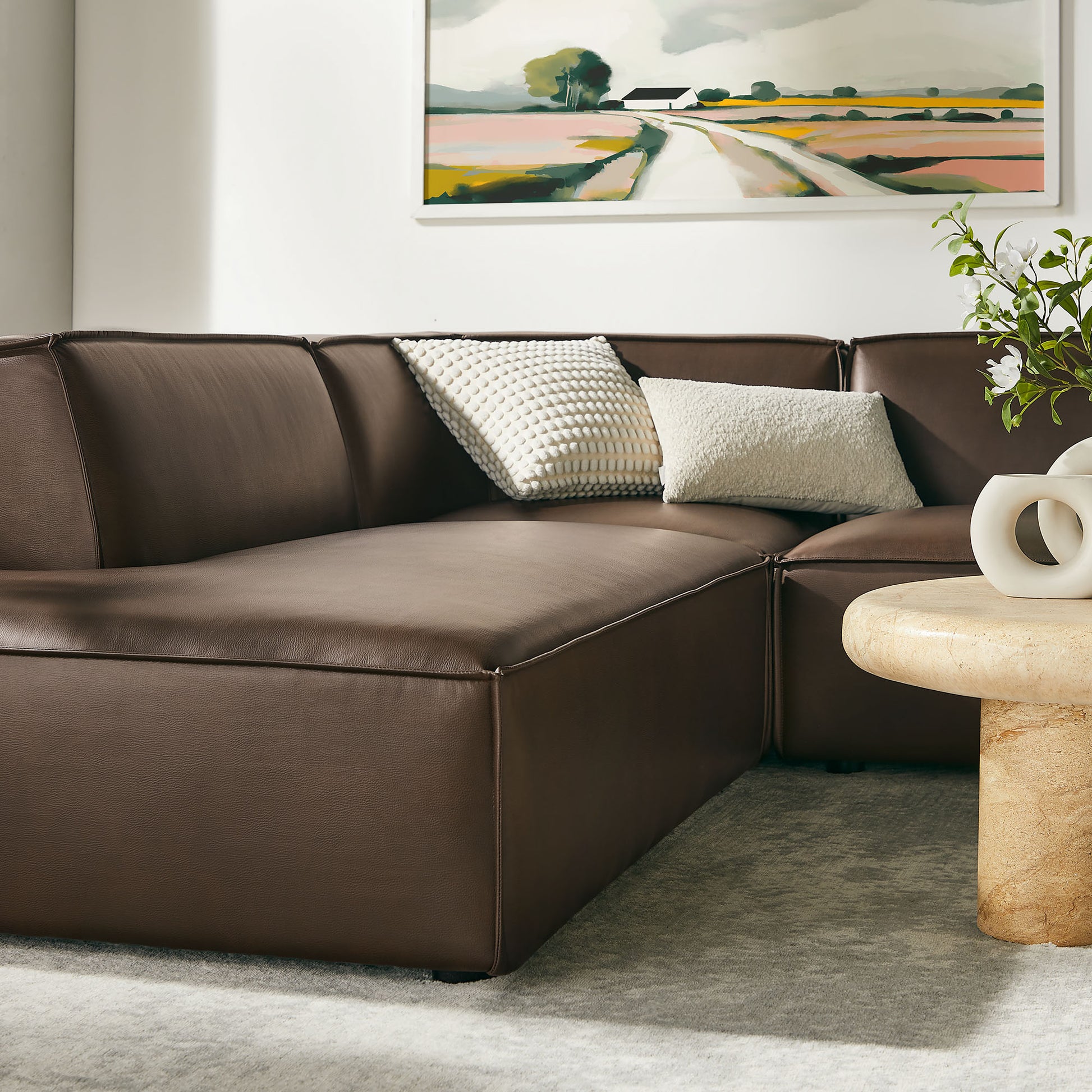 Restore 6-Piece Vegan Leather U-Shaped Armless Sectional Sofa by Modway