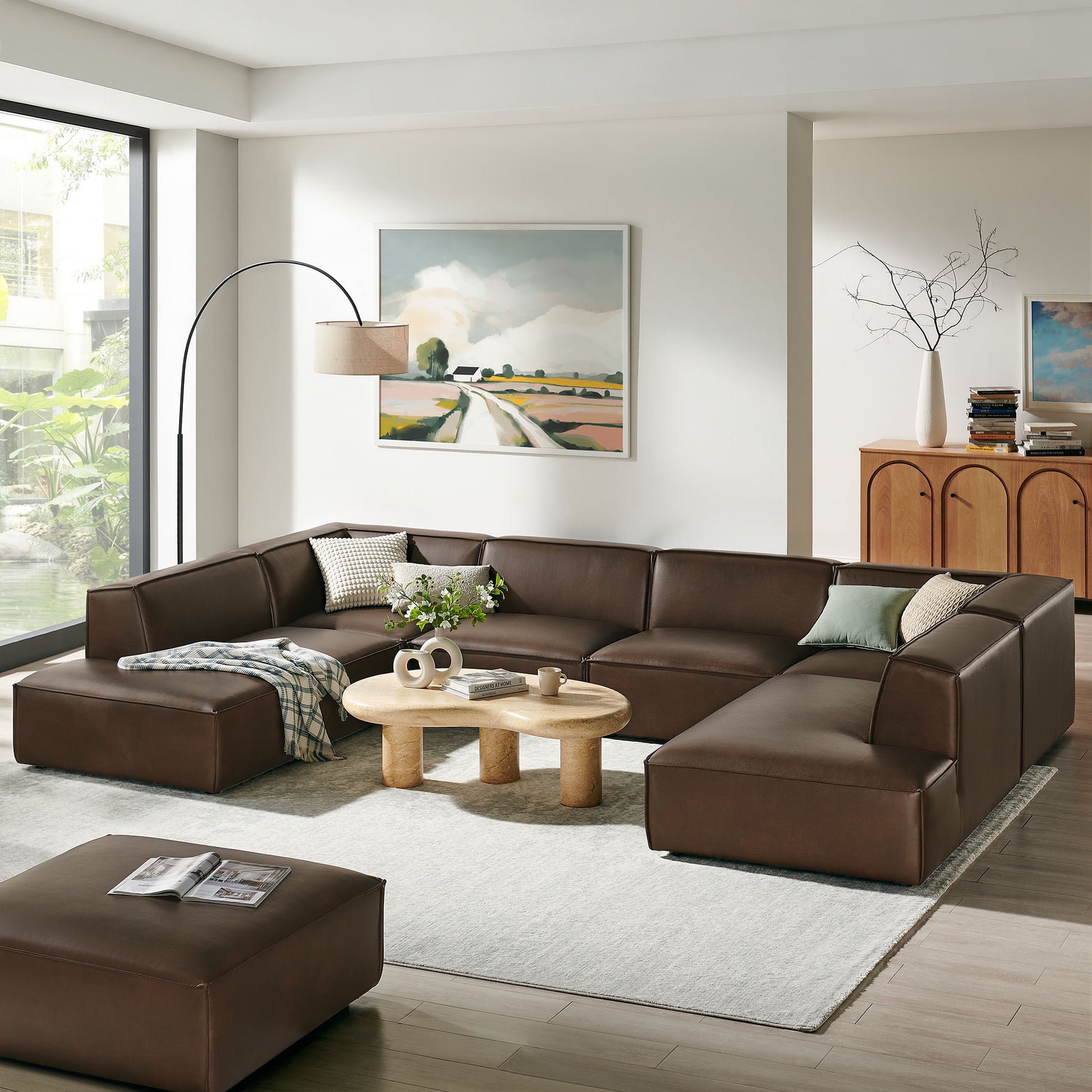 Restore 6-Piece Vegan Leather U-Shaped Armless Sectional Sofa by Modway