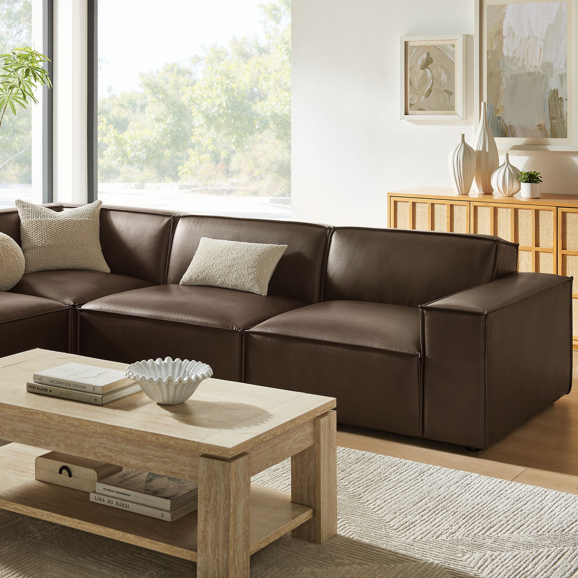 Restore 4-Piece Vegan Leather Modular L-Shaped Sofa by Modway