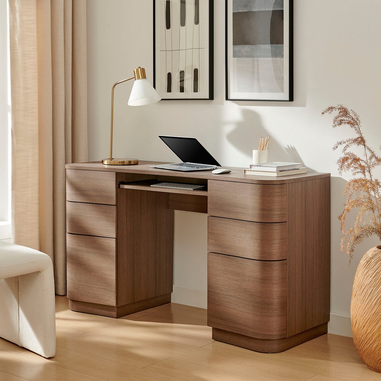Mirae 6-Drawer Curved Office Desk by Modway — Contemporary Executive Workstation Table
