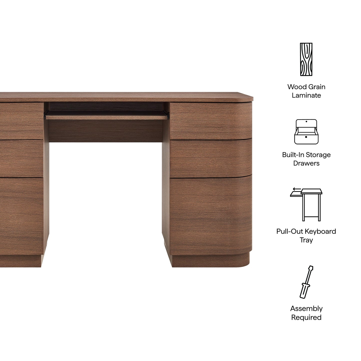 Mirae 6-Drawer Curved Office Desk by Modway — Contemporary Executive Workstation Table