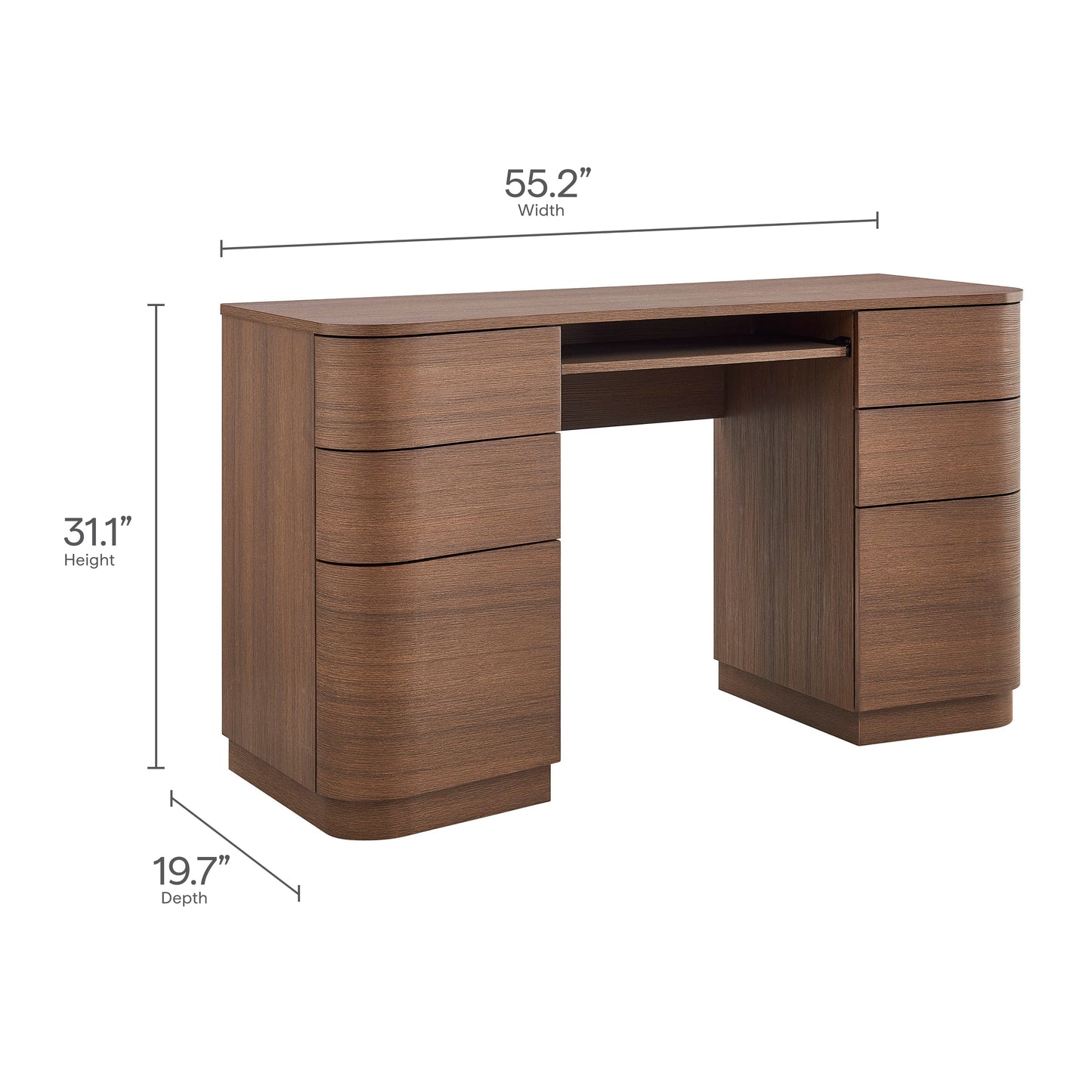 Mirae 6-Drawer Curved Office Desk by Modway — Contemporary Executive Workstation Table