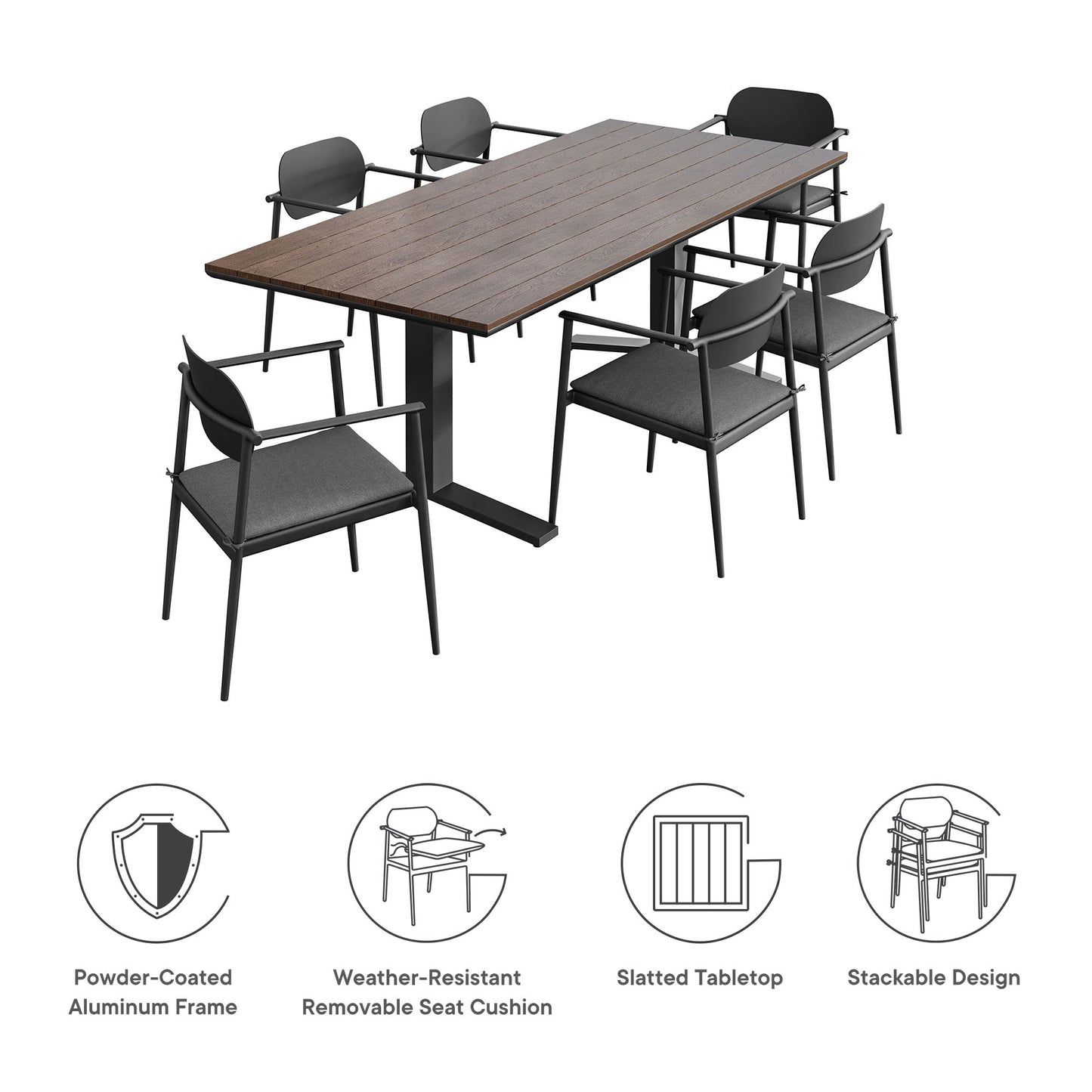 Aeris 7-Piece Outdoor Patio Aluminum Dining Set by Modway EEI-7441 with Table and Chairs
