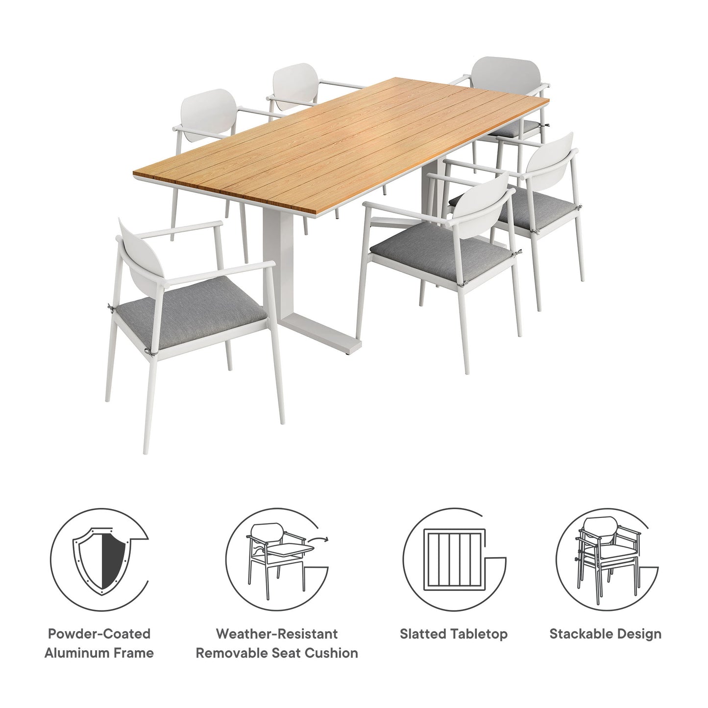 Aeris 7-Piece Outdoor Patio Aluminum Dining Set by Modway EEI-7441 with Table and Chairs