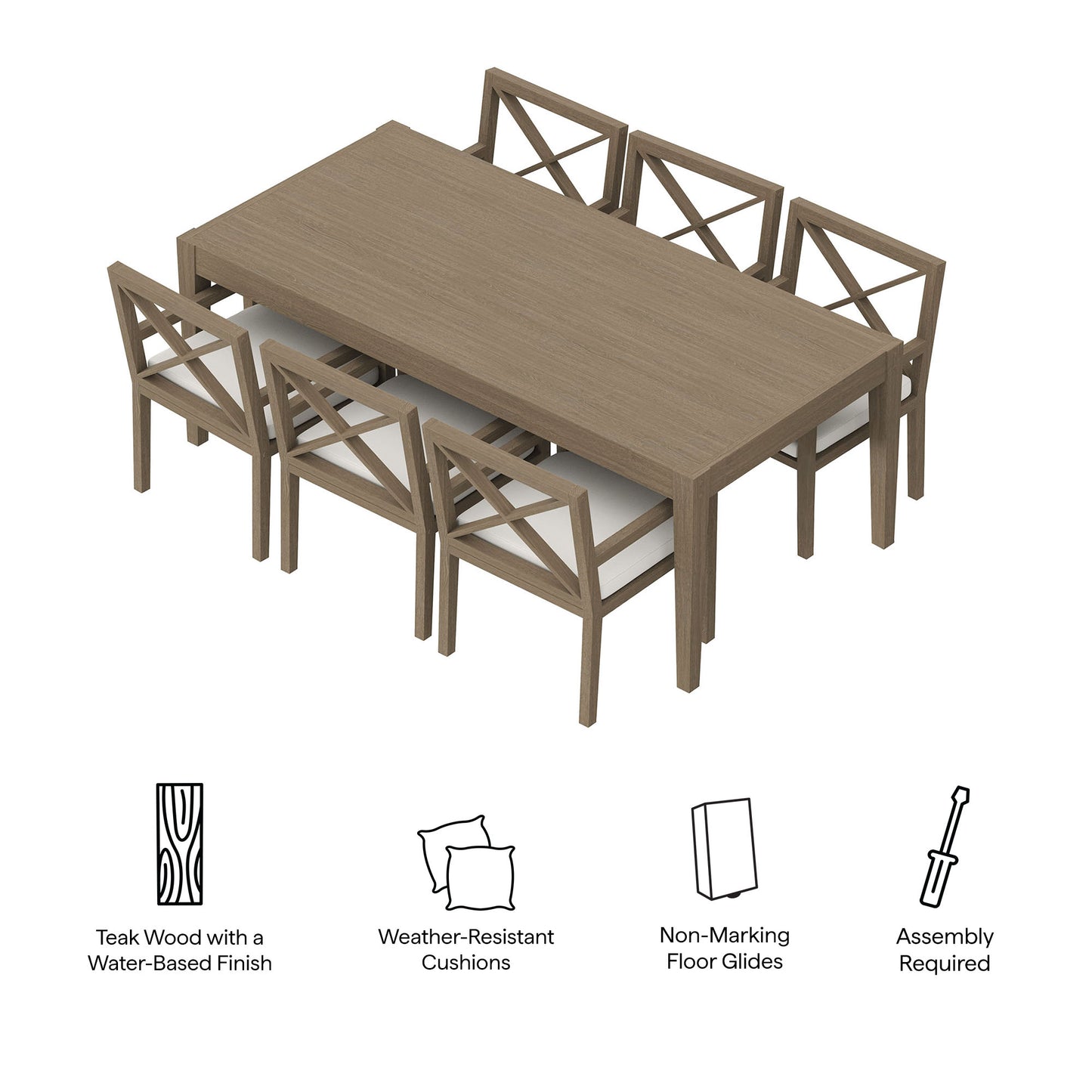 Northlake 7-Piece Outdoor Patio Teak Wood Dining Set by Modway EEI-7445-WGR-WHI