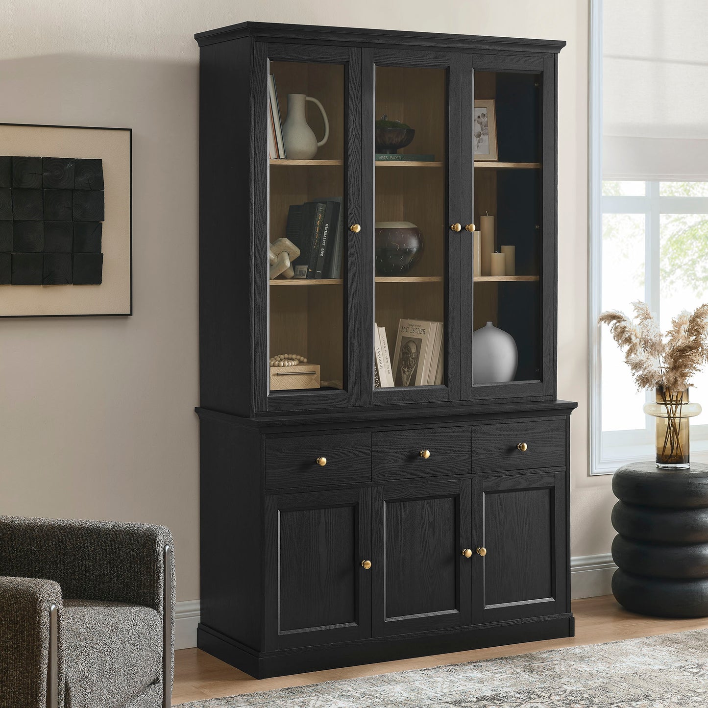 Amara 79 Inch Large Storage Display Cabinet by Modway EEI-7449-BLK-OAK