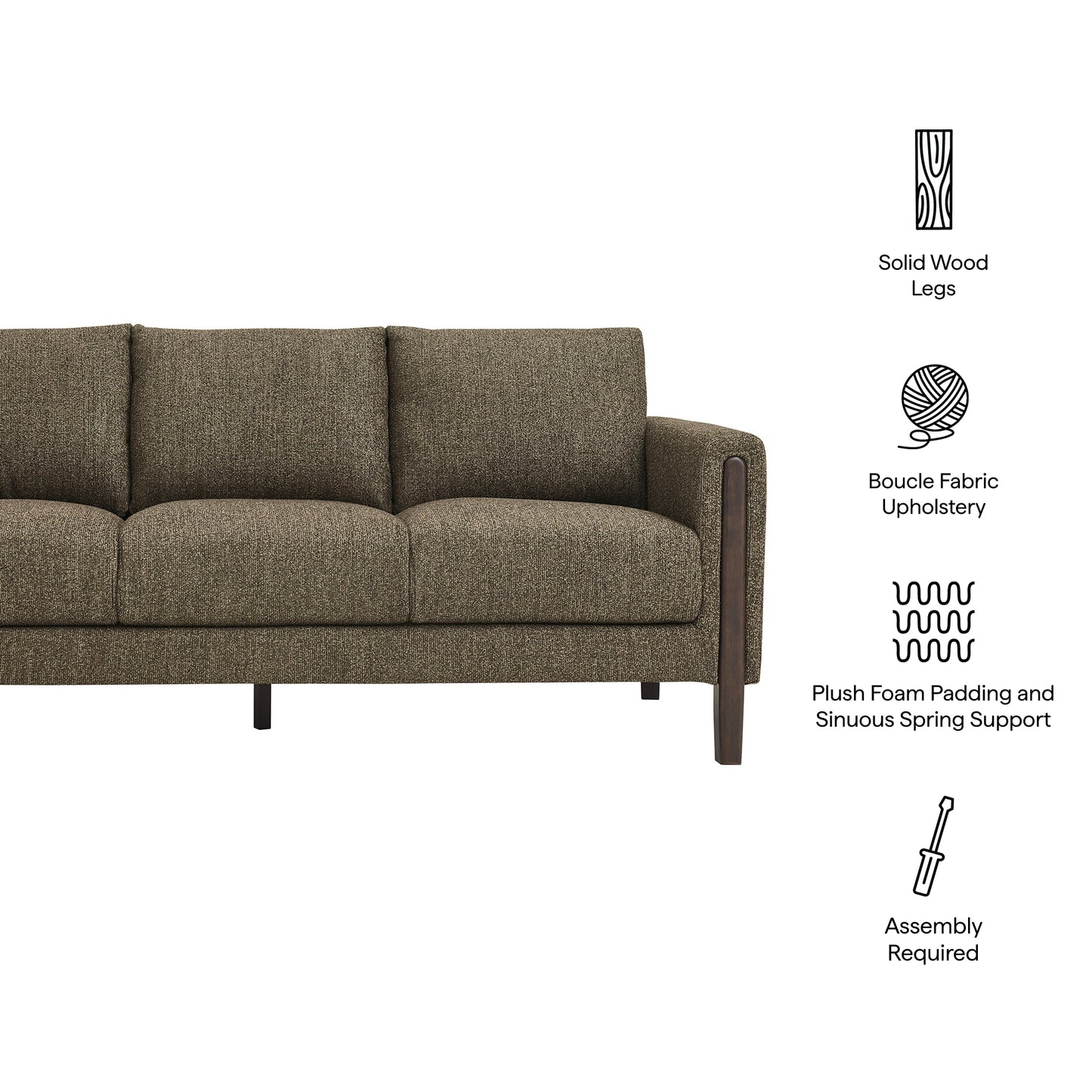 Hawken Boucle Fabric Sofa by Modway - Plush Boucle Upholstered Modern Living Room Sofa
