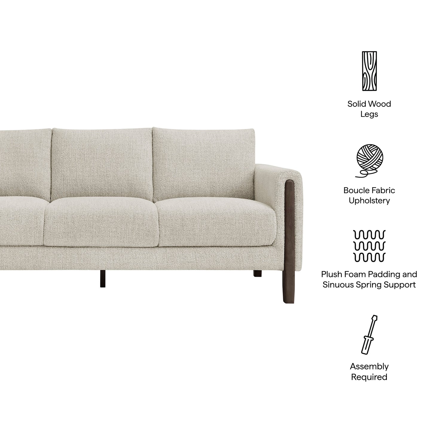 Hawken Boucle Fabric Sofa by Modway - Plush Boucle Upholstered Modern Living Room Sofa