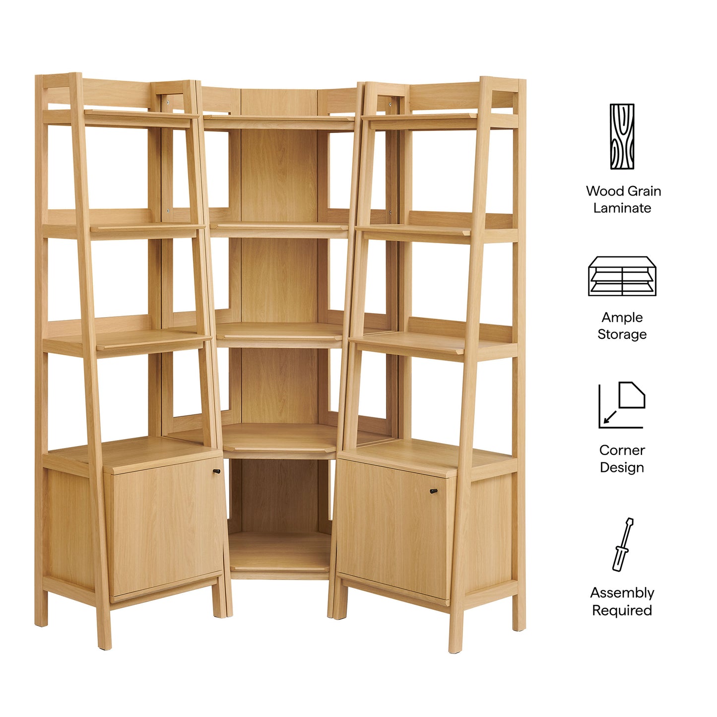 Bixby 3-piece Corner Bookshelf Set with Narrow Bookshelves by Modway EEI-7470-OAK