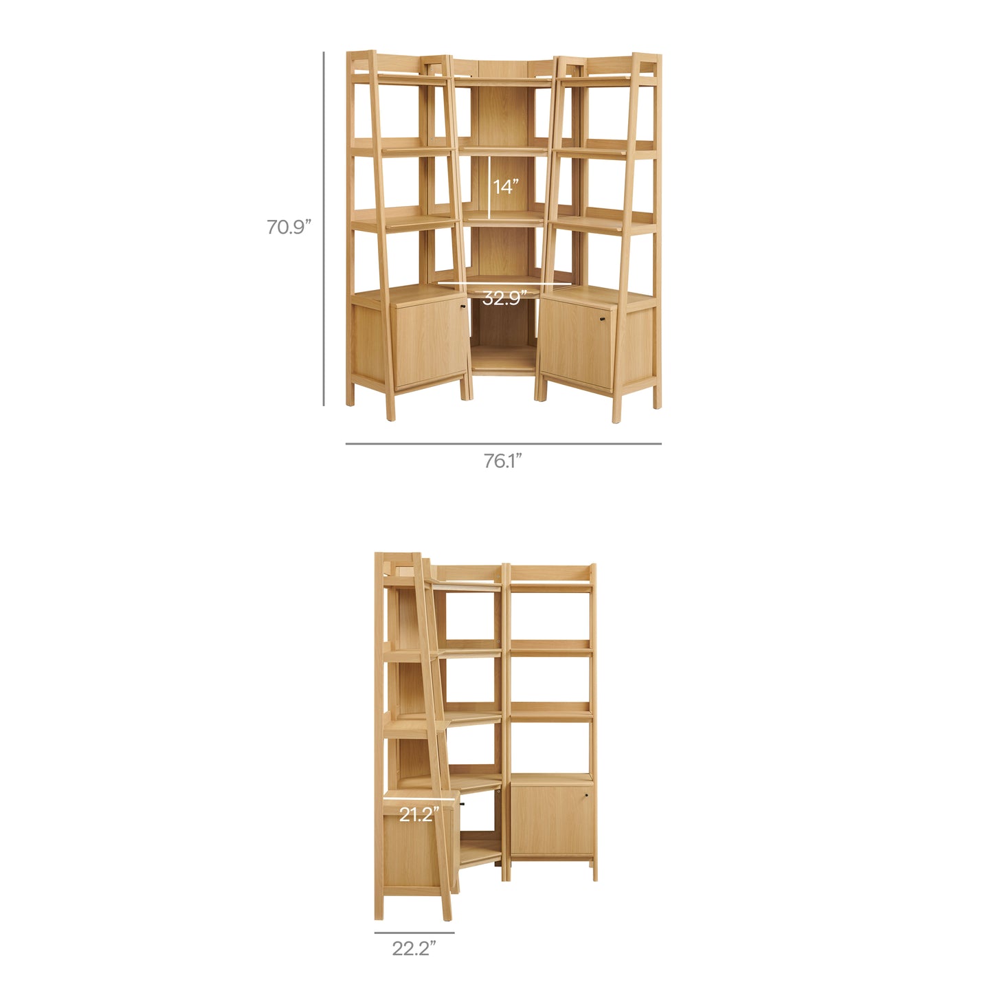 Bixby 3-piece Corner Bookshelf Set with Narrow Bookshelves by Modway EEI-7470-OAK