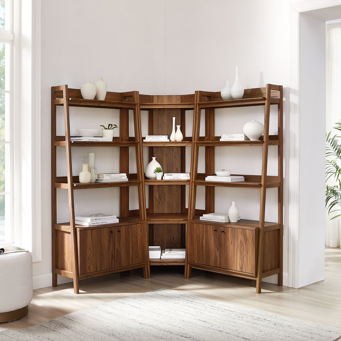 Bixby 3-Piece Corner Bookshelf Set with Wide Bookshelves by Modway EEI-7471-WAL
