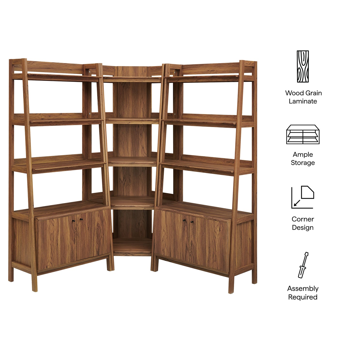 Bixby 3-Piece Corner Bookshelf Set with Wide Bookshelves by Modway EEI-7471-WAL