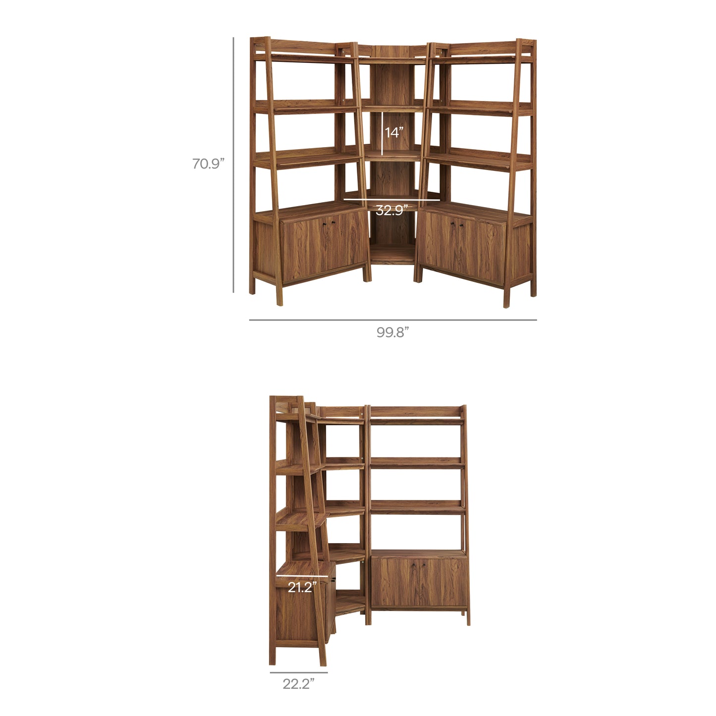Bixby 3-Piece Corner Bookshelf Set with Wide Bookshelves by Modway EEI-7471-WAL