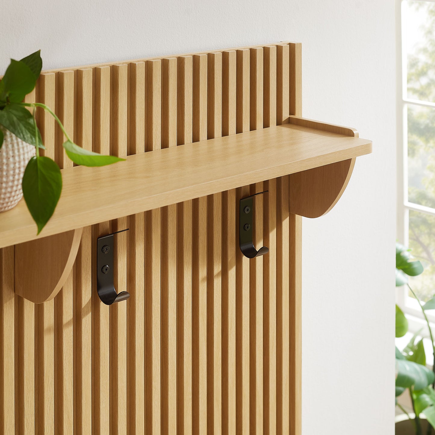 Render Fluted Coat Rack Panel With Shelf by Modway EEI-7472-OAK