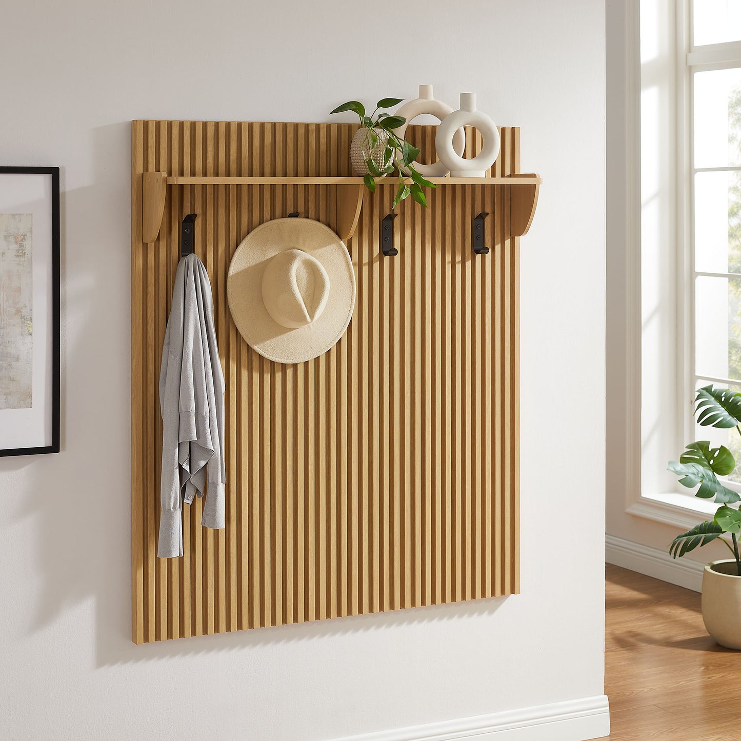 Render Fluted Coat Rack Panel With Shelf by Modway EEI-7472-OAK