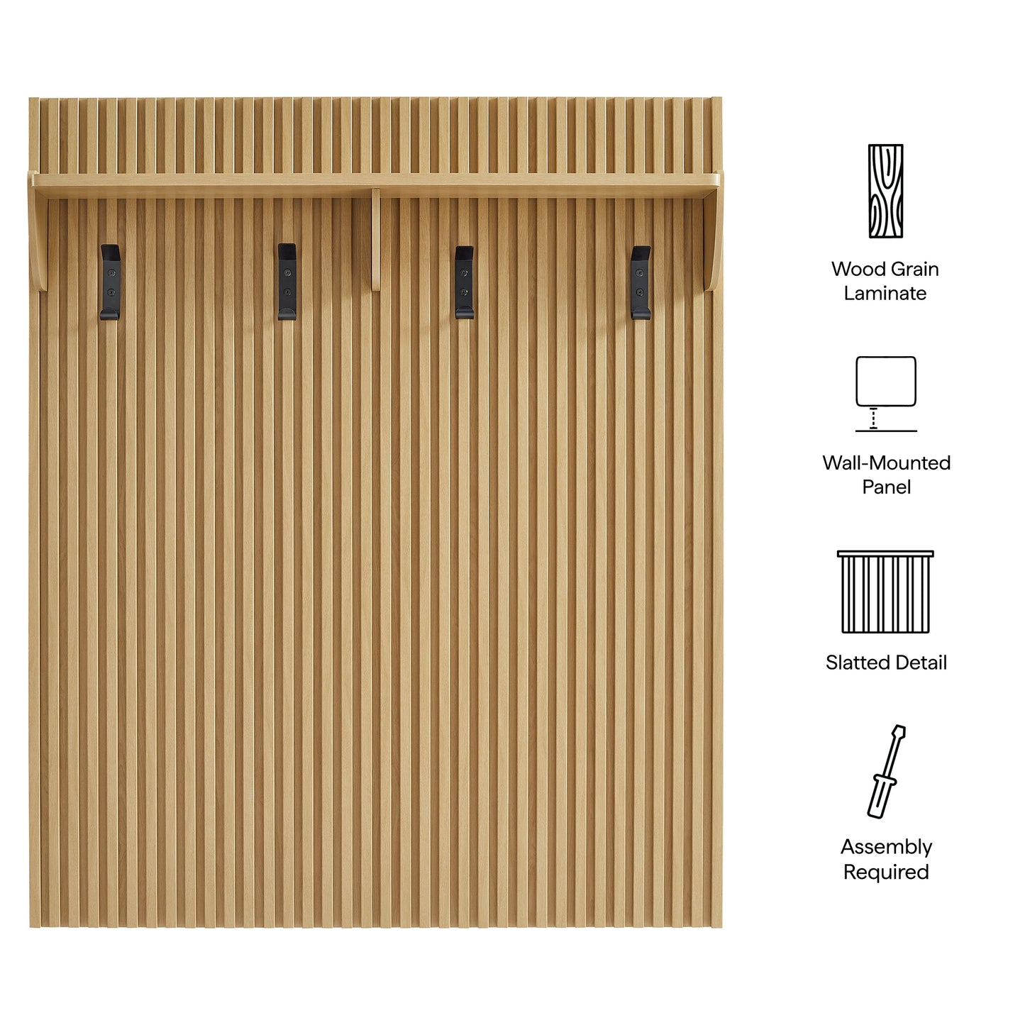 Render Fluted Coat Rack Panel With Shelf by Modway EEI-7472-OAK