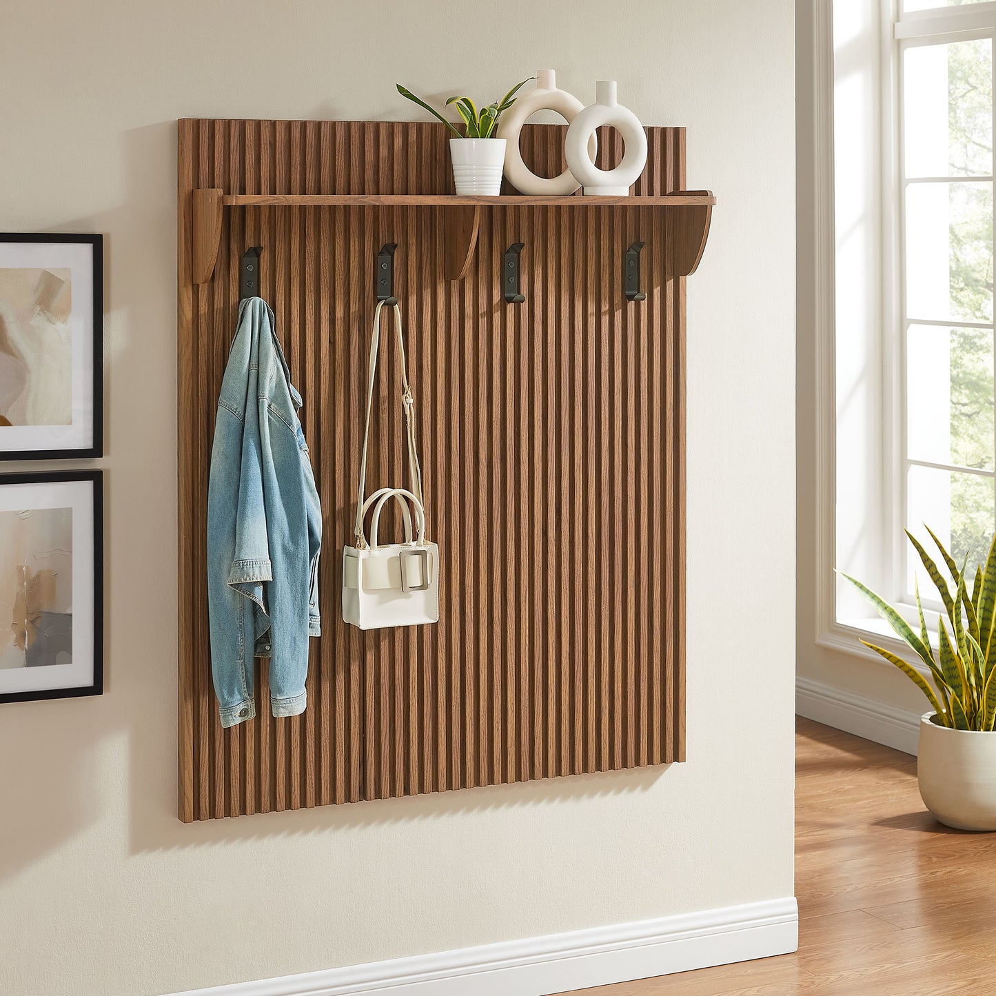 Render Fluted Coat Rack Panel With Shelf by Modway EEI-7472-WAL