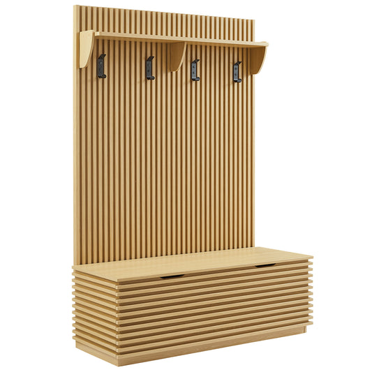 Render Fluted 3-in-1 Hall Tree With Storage Bench and Coat Rack by Modway