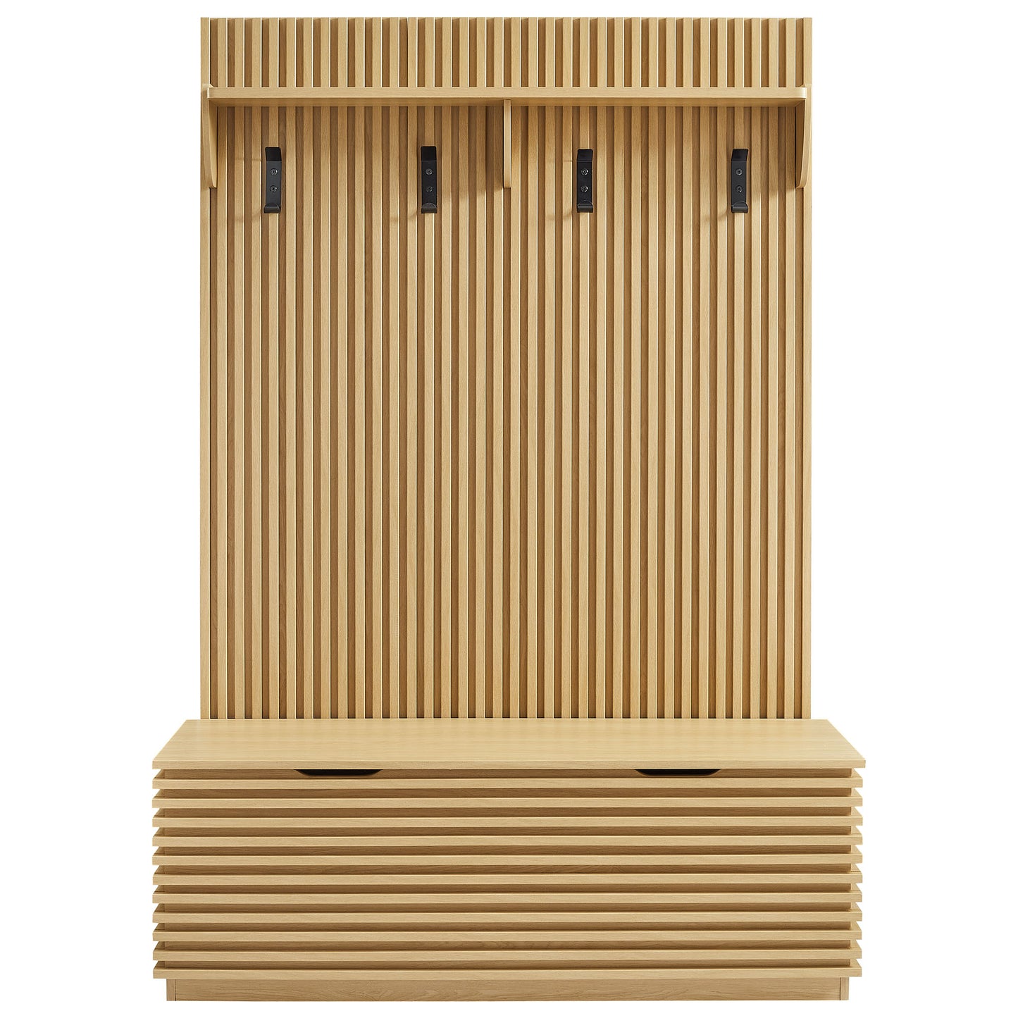 Render Fluted 3-in-1 Hall Tree With Storage Bench and Coat Rack by Modway