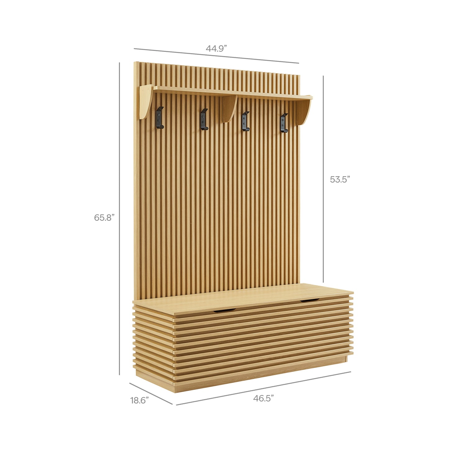 Render Fluted 3-in-1 Hall Tree With Storage Bench and Coat Rack by Modway