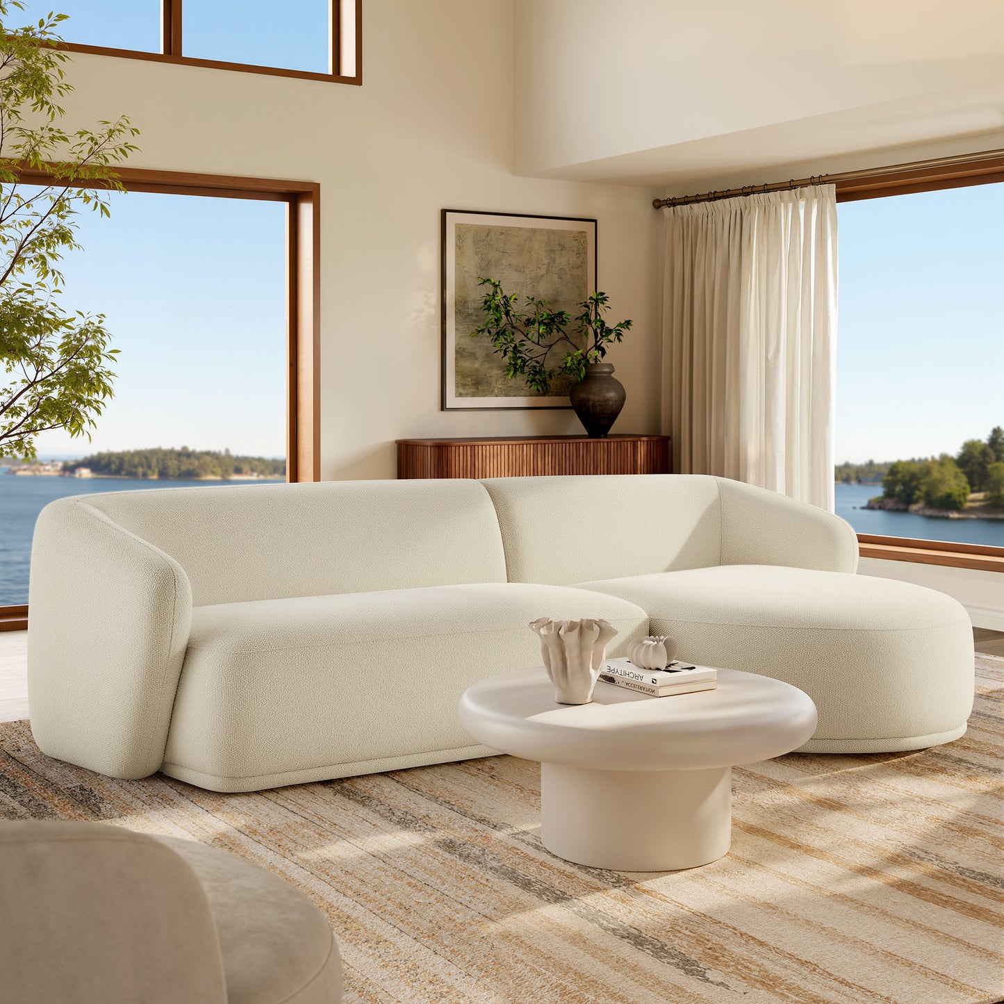 Monica 2 Piece Right Facing Boucle Fabric Modular Sofa with Chaise by Modway EEI-7503-CRE