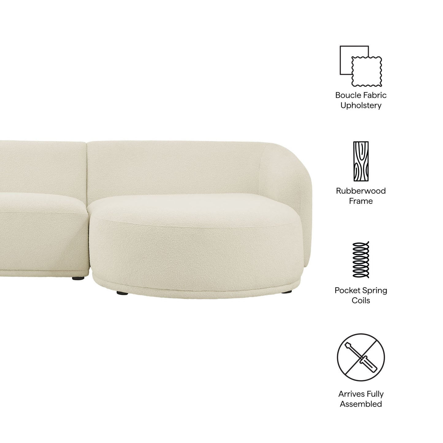 Monica 2 Piece Right Facing Boucle Fabric Modular Sofa with Chaise by Modway EEI-7503-CRE