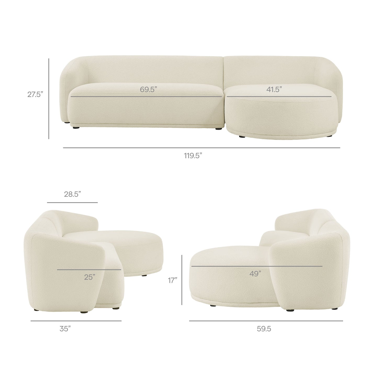 Monica 2 Piece Right Facing Boucle Fabric Modular Sofa with Chaise by Modway EEI-7503-CRE