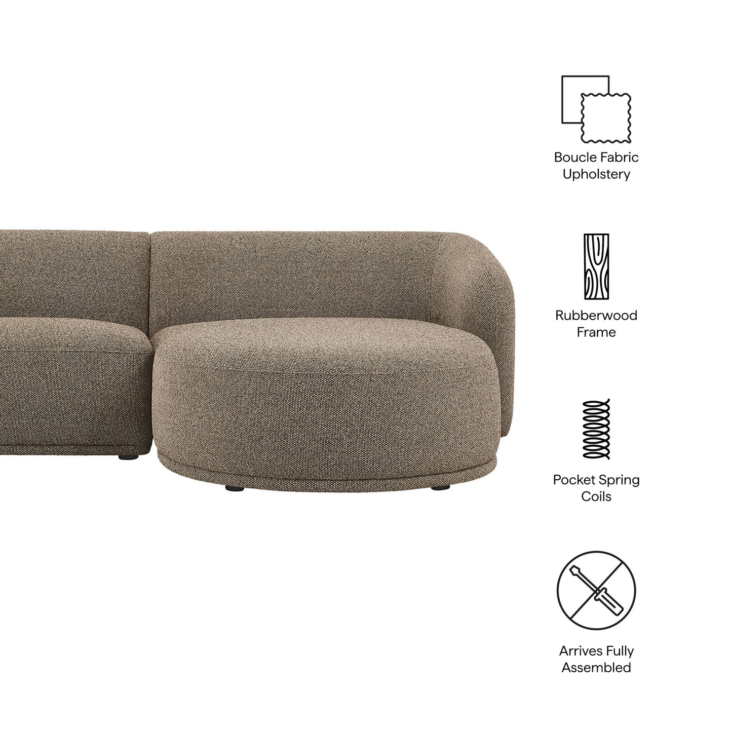Monica 2 Piece Right Facing Boucle Fabric Modular Sofa with Chaise by Modway EEI-7503-ETH